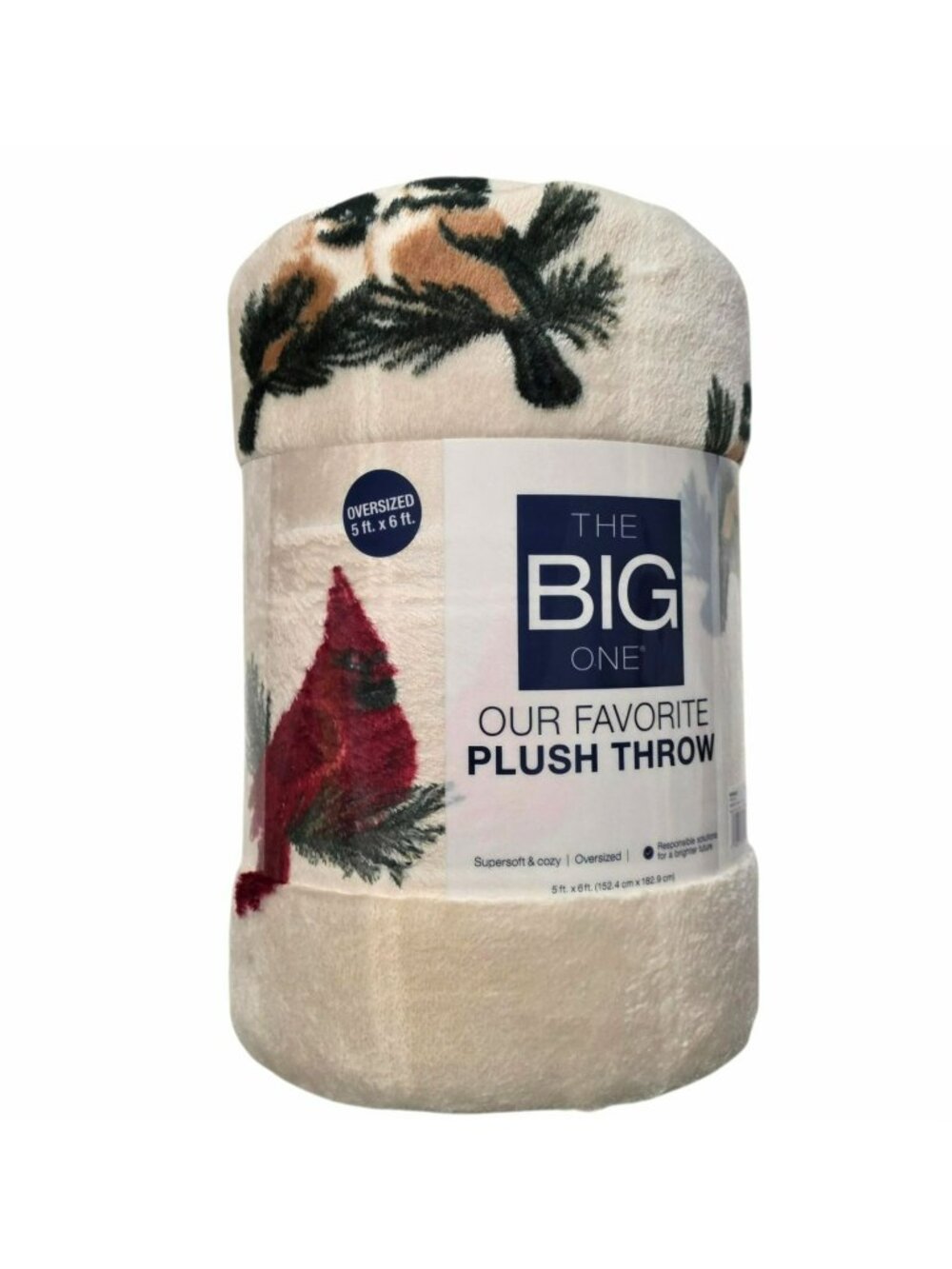 New Winter Bird Plush Throw Blanket Cardinals Chickadees Pine Holiday Gift 5x6'